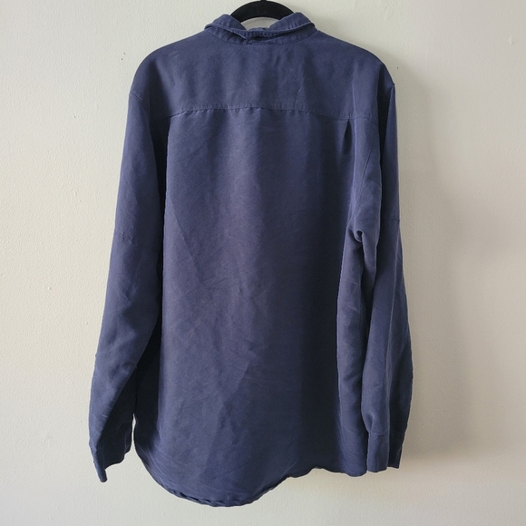 The North Face Navy Mens Large Button Up Long Sleeve Zipper Pocket Shirt - Picture 4 of 7